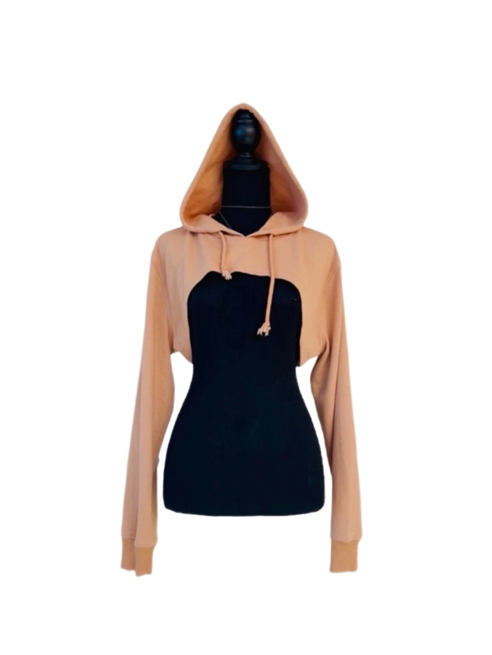 #49 VENUS ~ Apricot Orange Hooded Cropped Distressed Sweatshirt size L